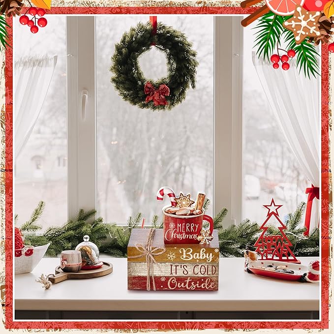 4 Pcs Christmas Table Decor Wooden Hot Cocoa Decoration Christmas Centerpiece - Image 7