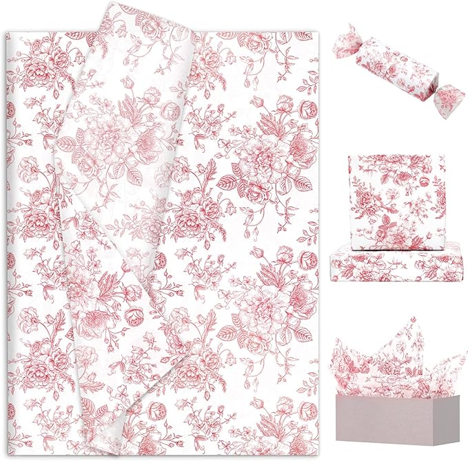 JarThenaAMCS 100 Sheets Floral Tissue Paper Rose Gold Flower Gift Wrapping by JarThenaAMCS