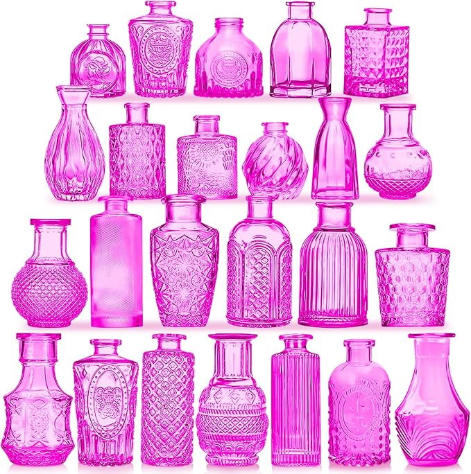 Glass Bud Vases Set of 24, Mini Glasses in Bulk, Small Flower Design by Unknown