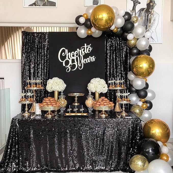 Black Sequin Backdrop 4 Panels 2FTx8FT Halloween Backdrop Curtains Party - Image 4