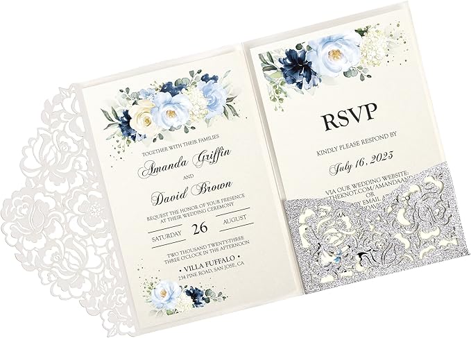 DORIS HOME 50pcs Laser Cut Wedding Invitations by DorisHome