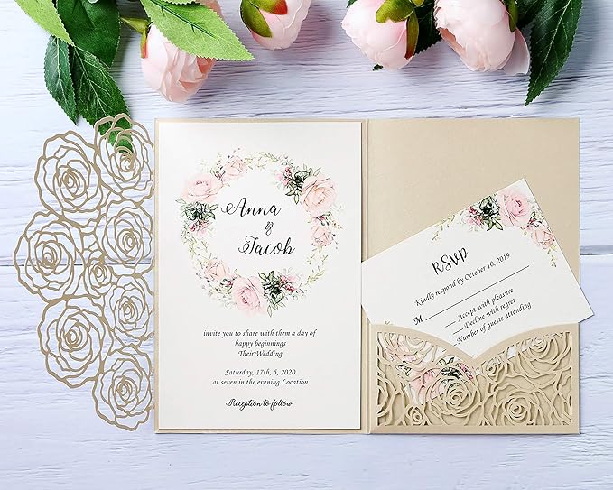 20 Pcs Laser Cut Wedding Invitations Card Pocket - Image 2