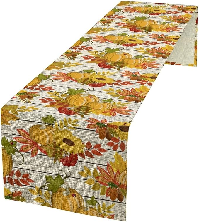 Autumn Table Runner, Seasonal Pumpkins Thanksgiving Kitchen Dining Table by Unknown