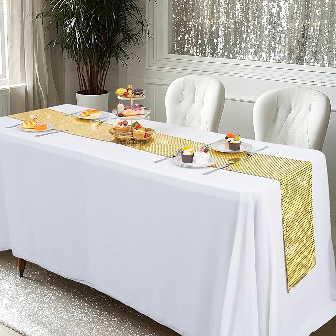 SquarePie Disco Table Runner Mirror Glitter Black and Gold Sequin Runner - Image 7