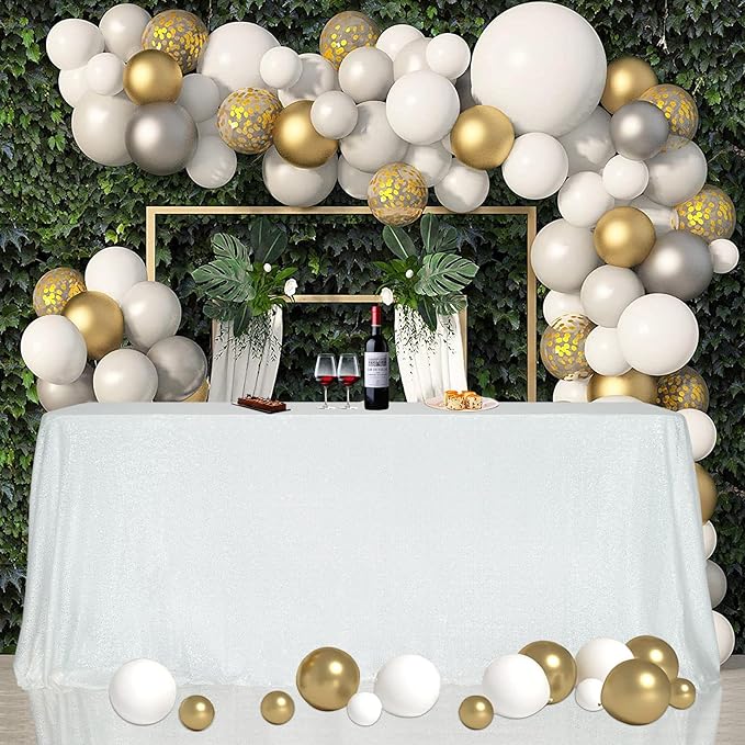 SquarePie Sequin Tablecloth 50 x 72 Inch White Sparkly Table Linen by SquarePie