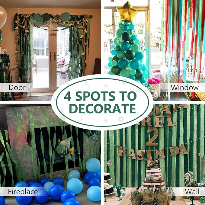 PartyWoo Dark Green Crepe Paper Streamers 4pcs 328ft Pack of Sage Emerald - Image 5