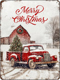Vintage Christmas Red Truck Tin Sign Merry Christmas Truck Christmas Tree Metal by GJXFTPTTBD