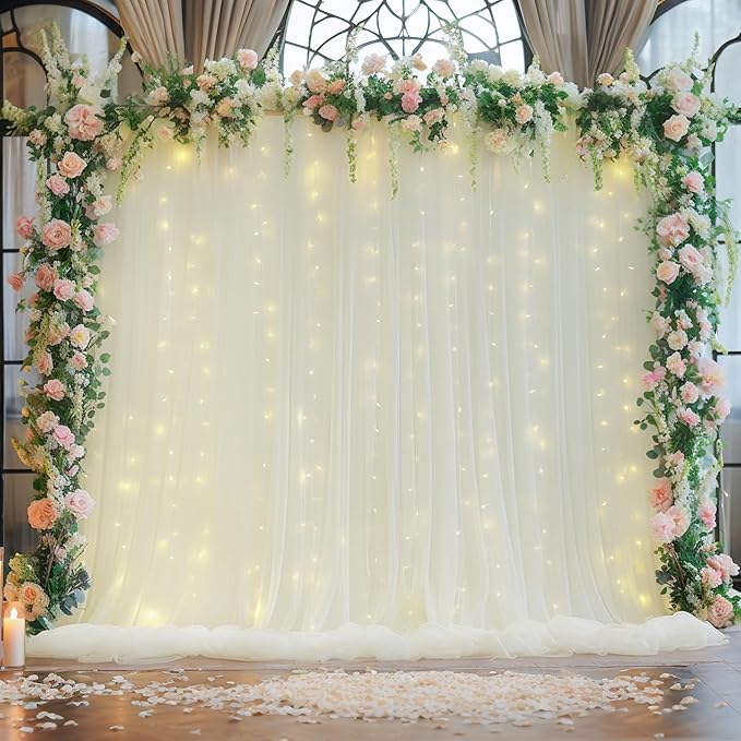 PARTISKY 20ft X 10ft Ivory Tulle Backdrop Curtain - Image 8