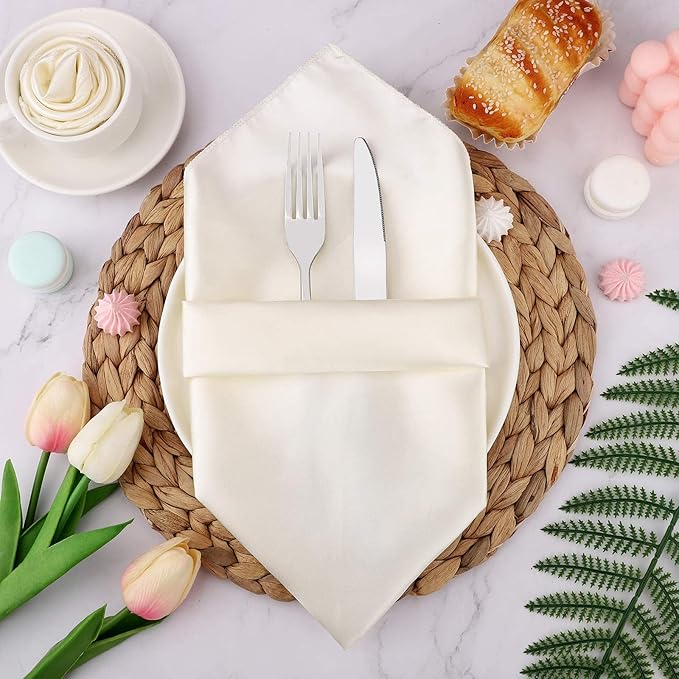 Aneco 12 Pieces Satin Napkin Square 20 x 20 Inches Dinner Napkins Weddings - Image 5