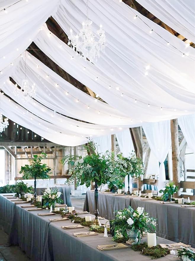 8 Panels White Ceiling Drapes 5ftx20ft Wedding Ceiling Drapes Chiffon Fabric - Image 4
