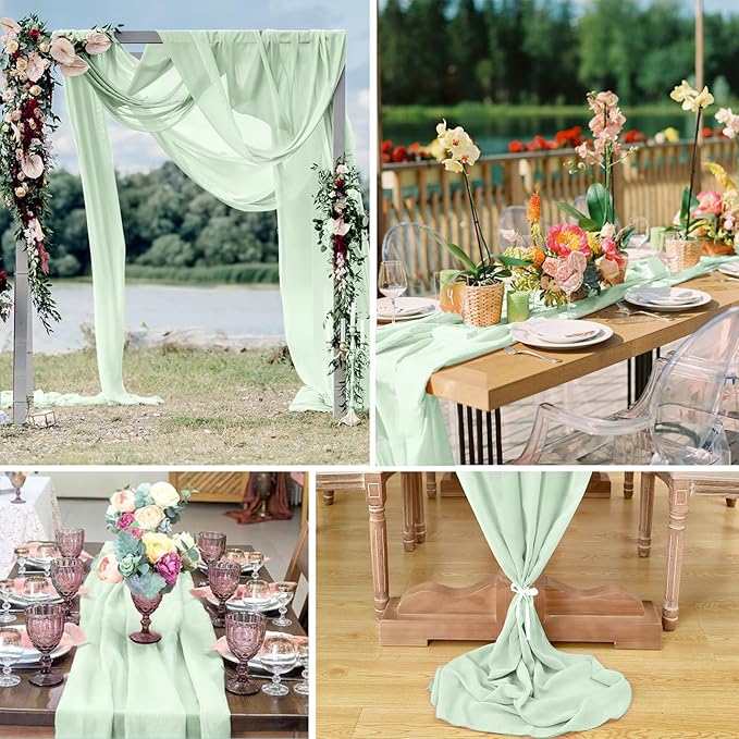 10 Pack 10ft Sage Green Chiffon Table Runners Wedding Table Runner Sheer - Image 6