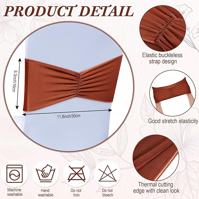 Moukeren 100 Pcs Spandex Chair Sashes Bows Bands Slider Sashes - Image 3