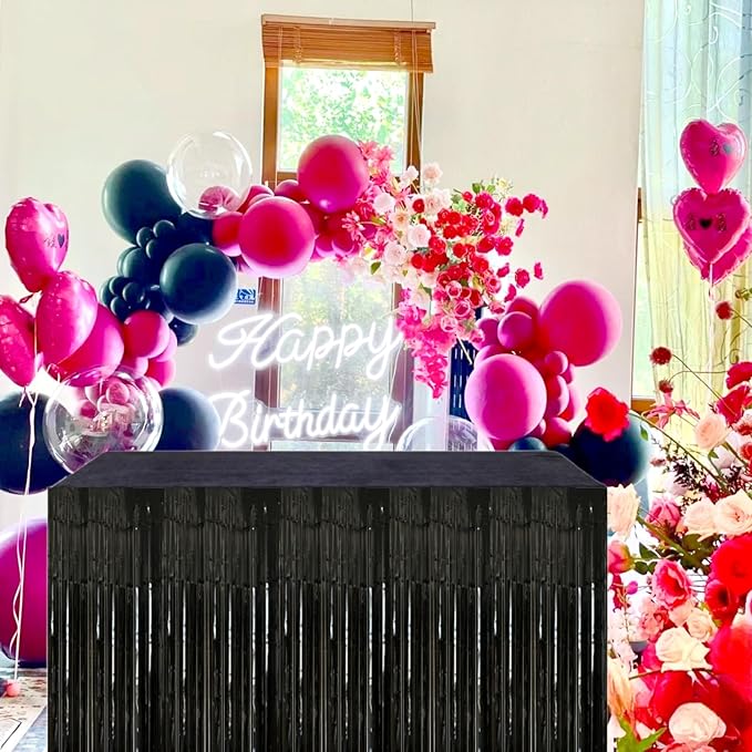 Black Streamers Party Decorations, 2 Packs Black Table Skirts Metallic Foil - Image 7