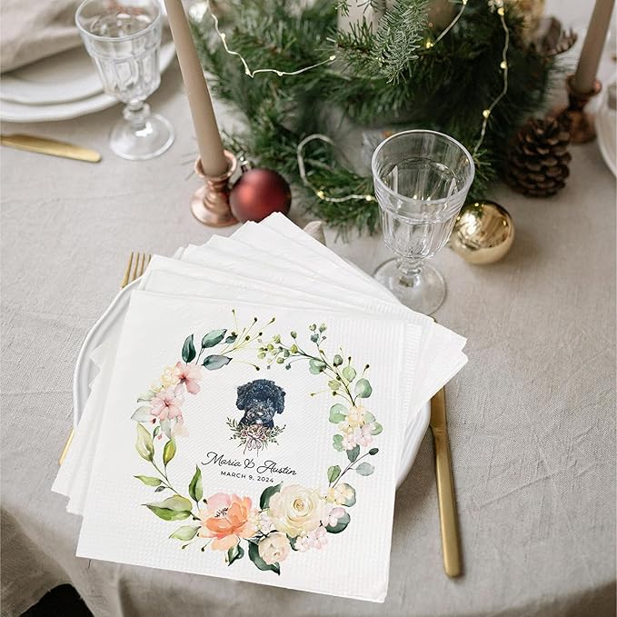 Luxury Personalized Dog Wedding Napkins, Personalized Cocktail Napkins by Evamall