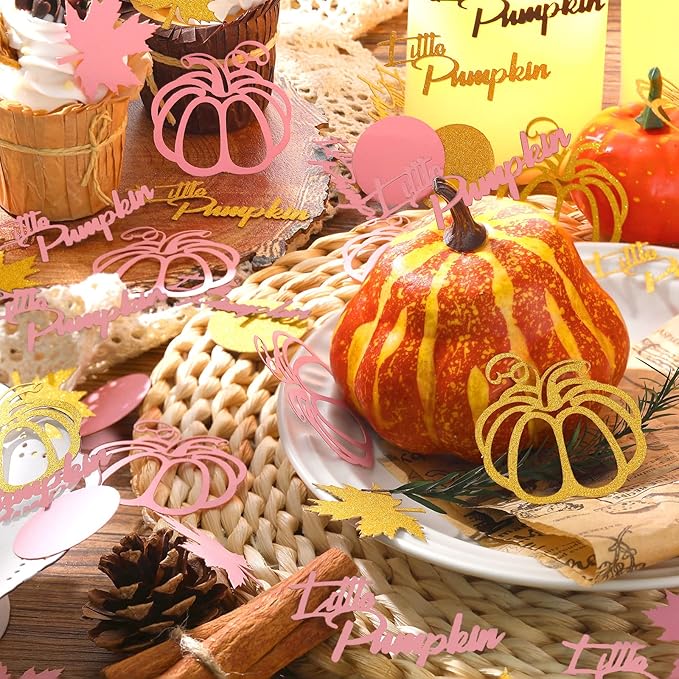 Ferraycle 400 Pcs Thanksgiving Pink and Gold Pumpkin Confetti Christmas Baby - Image 3