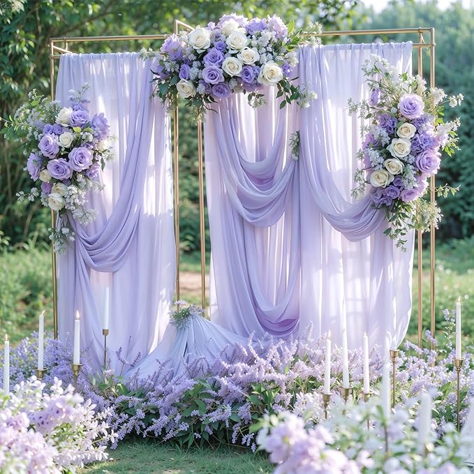Wedding Arch Draping Fabric, 1 Panel 18FT Purple Sheer Chiffon Curtain Drapes 6 - Image 6