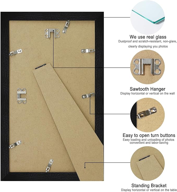 8x14 Picture Frame Set of 2, Rustic Black Wood Frame - Image 6