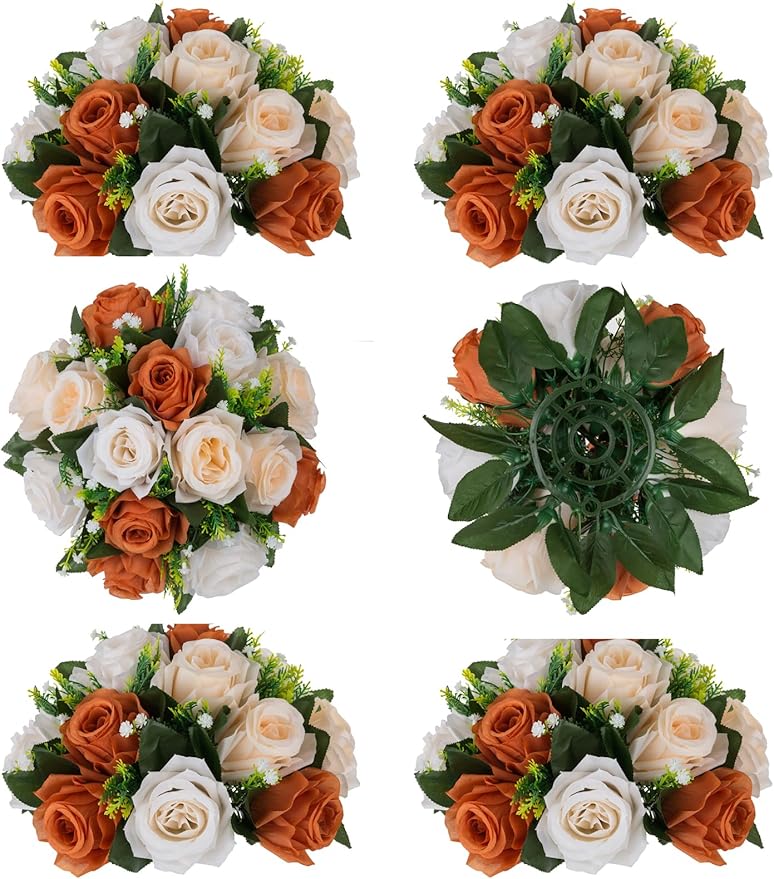 BLOSMON Terracotta Flowers for Wedding Centerpieces: 6 Pcs Fake Rose Kissing by Blosmon