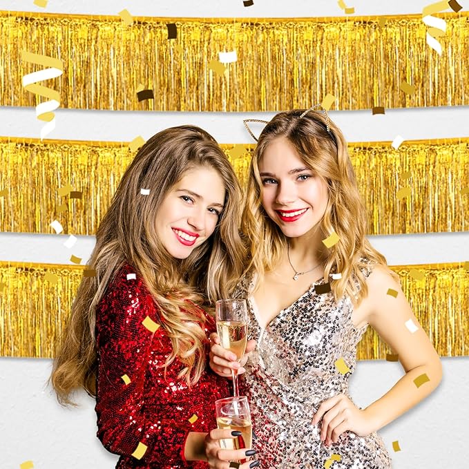 4 Pack 10 Feet Gold Foil Fringe Garland Metallic Tinsel Streamers Banner Wall - Image 3