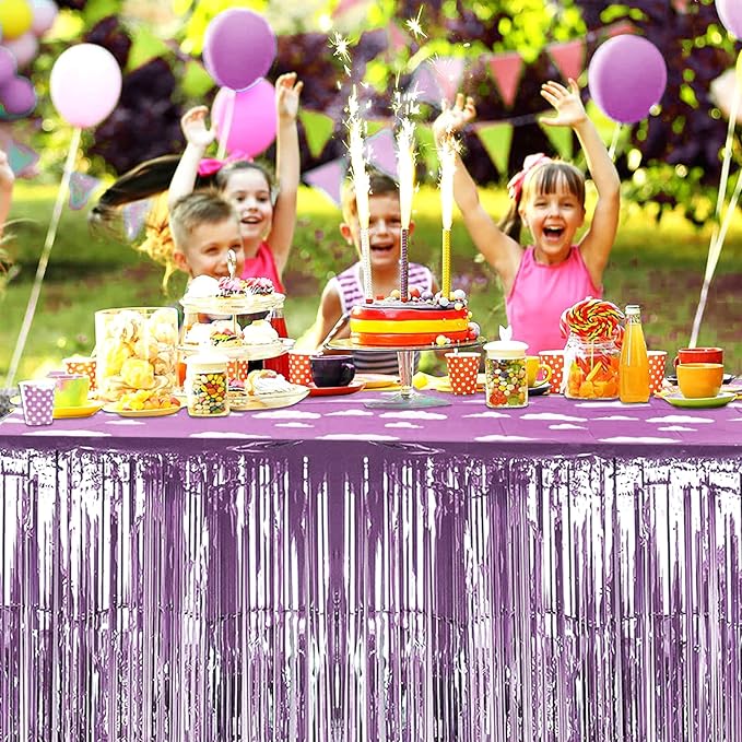 4 Pack 29x108 Inch Metallic Foil Fringe Tinsel Table Skirts - Image 7
