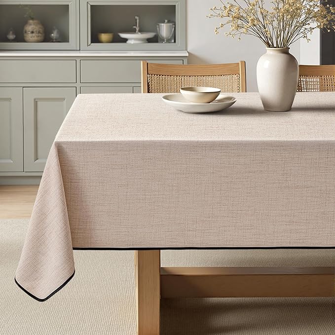 MIULEE Natural-Black Linen Tablecloth 60x84 Inch Rectangle Table Cloth by MIULEE