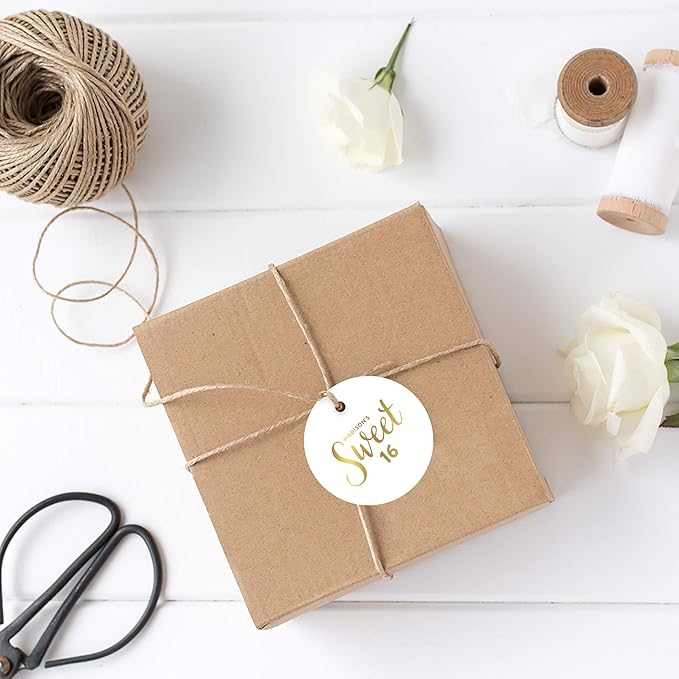 Andaz Press Personalized Round Circle Birthday Gift Tags, Metallic Gold Ink - Image 2