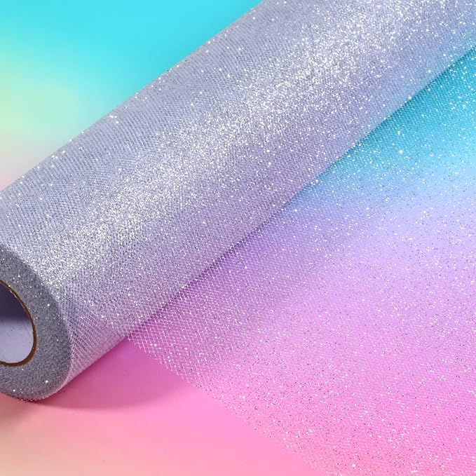 Sparkling Tulle Rolls, 15” by 30 Yards Glitter Tulle Spool Ribbon Fabric - Image 5