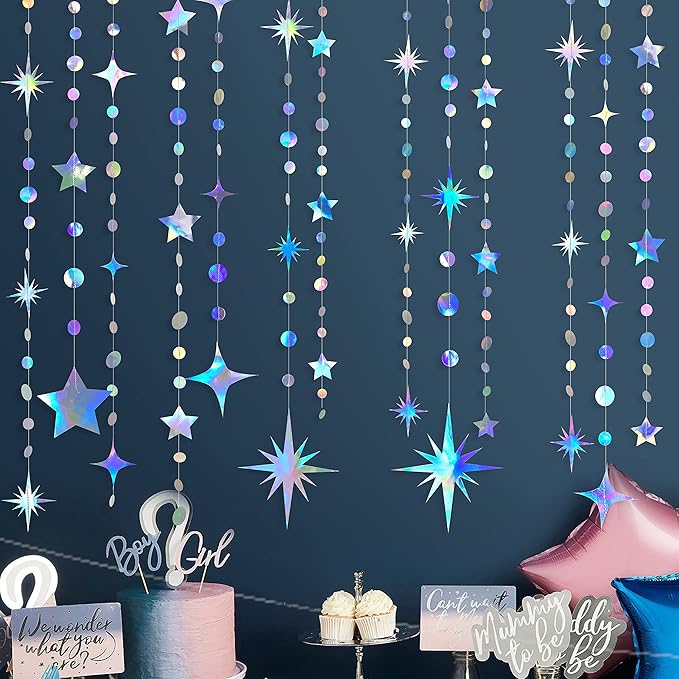 Iridescent Party Decorations Star Circle Dot Paper Garland Banner Bunting - Image 3