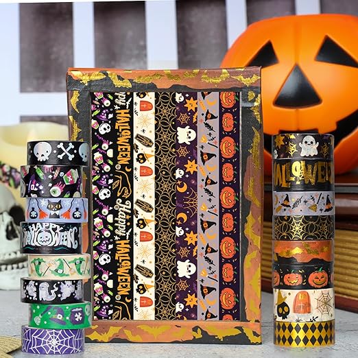 16 Rolls Halloween Washi Tape Holiday Masking Tape Stickers Glod Foil - Image 6