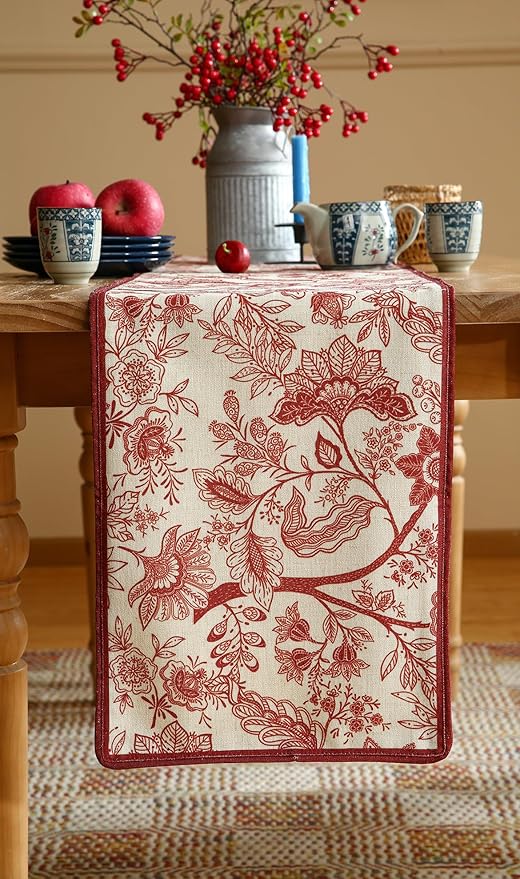 ISAENNE Designer Chinoiserie Elegant Linen Table Runner 102 Inches Long - Image 8