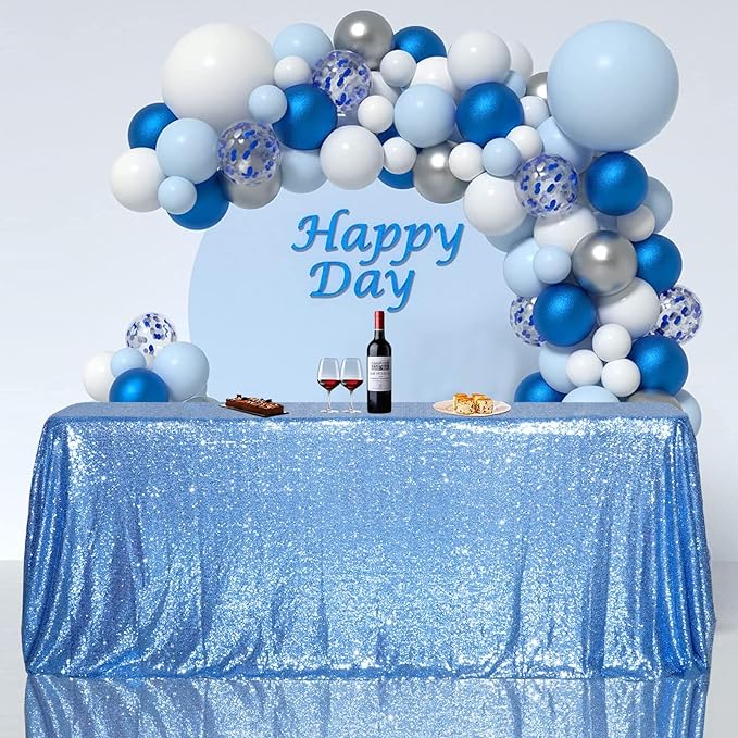 SquarePie Sequin Tablecloth 90 x 156 Inch Baby Blue Sparkly Table Linen - Image 2