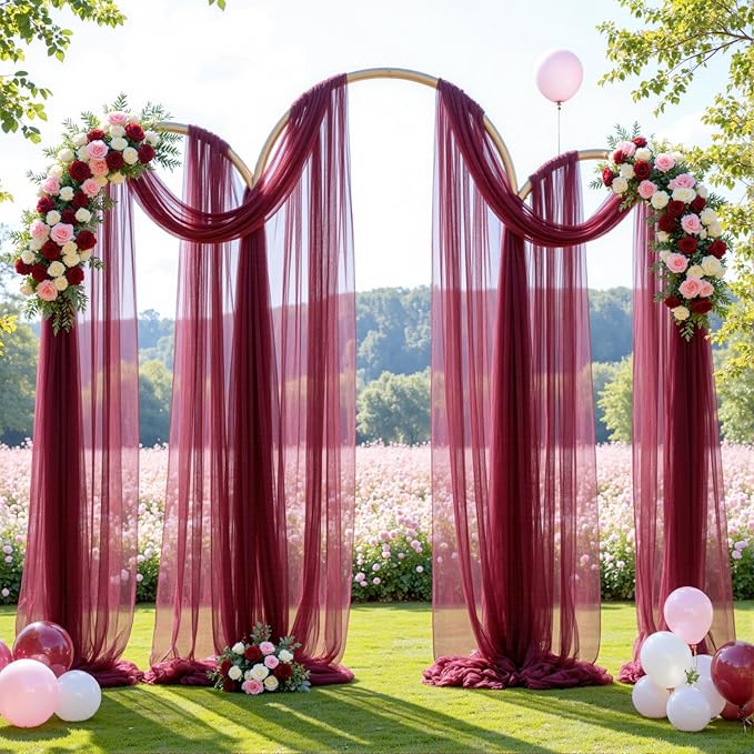 Wedding Arch Draping Fabric Backdrop 1 Panel 30" x 19Ft Burgundy Drapes Curtains - Image 3