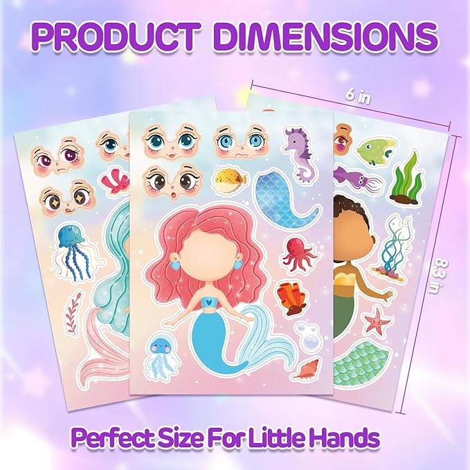 Aowplc 32 Sheets Mermaid Make‑A‑Face Stickers - Image 5