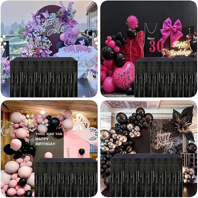 Black Streamers Party Decorations, 2 Packs Black Table Skirts Metallic Foil - Image 6