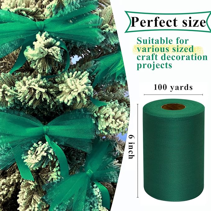Hunter Green Tulle Fabric Rolls 6 Inch by 100 Yards Fabric Spool Tulle Ribbon - Image 2