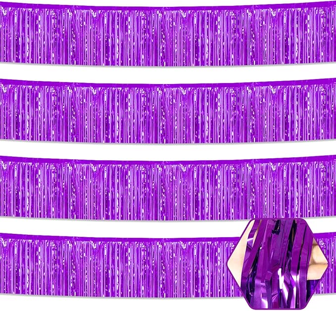 4 Pack 10 Feet Purple Foil Fringe Garland Metallic Tinsel Streamers Banner Wall by Ferwzsr