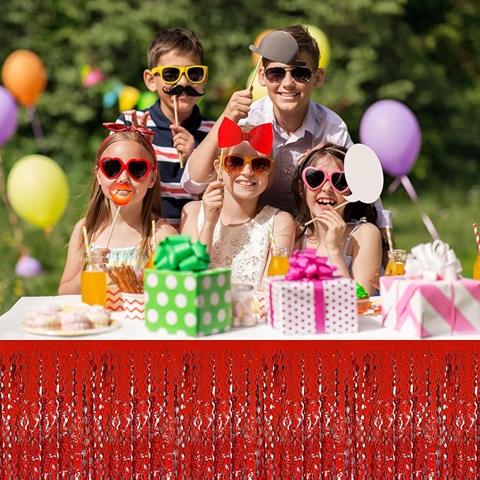 6Pack 29 x108 Inch Red Wave Foil Fringe Table Skirts Metallic Banner - Image 5