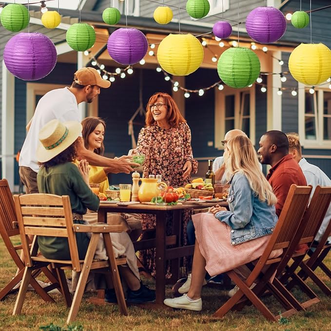 Riakrum 16 Pcs Yellow Green Purple Paper Lanterns Birthday Party Decorations - Image 3