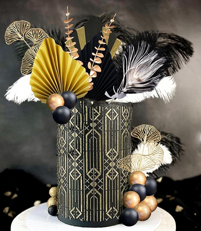 Boho Cake Topper Man Cake Toppers Happy Birthday Cake Topper Black Gold Balls - Image 3