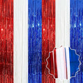 6 Pack White Blue Red Foil Fringe Curtains Backdrop, 3.28 x 8.2 Ft Metallic by LANTIANCHEN