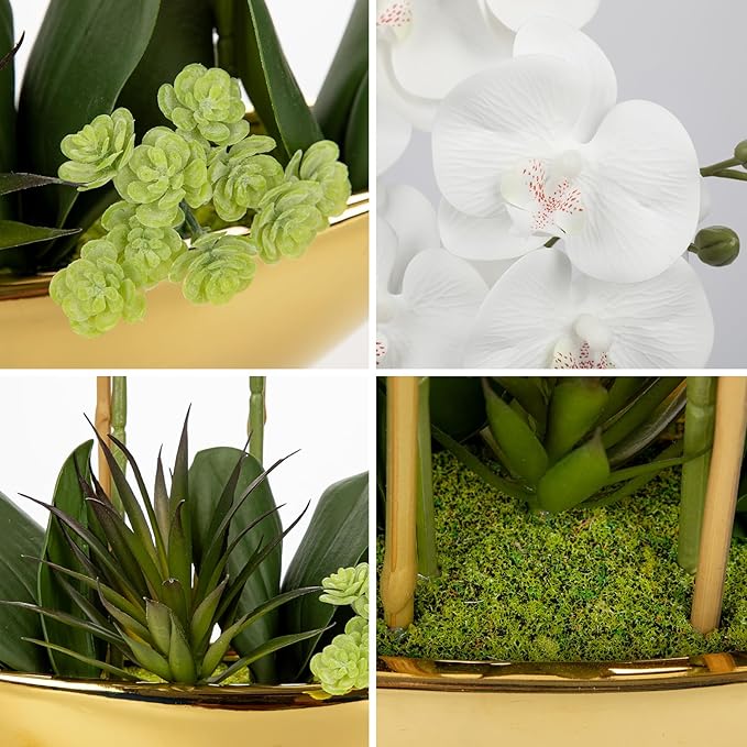 Briful Orchid Artificial Flowers 17in White Fake Orchid Silk Flowers - Image 3