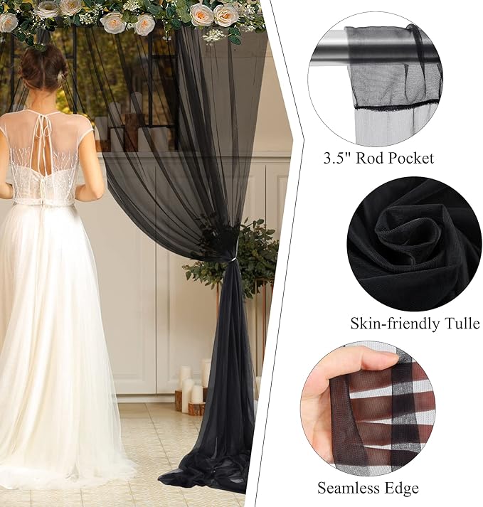 PARTISKY 20ft X 10ft Black Tulle Backdrop Curtain - Image 5