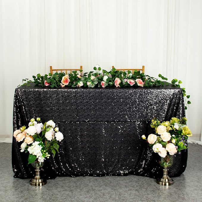 ShinyBeauty 2 Pack 72x72 Inch Black Sequin Tablecloths - Image 4