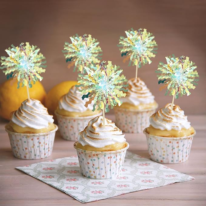 Ephlyn 30Pcs Foil Firework Cupcake Toppers Sparkle Tinsel Cupcake Picks - Image 5