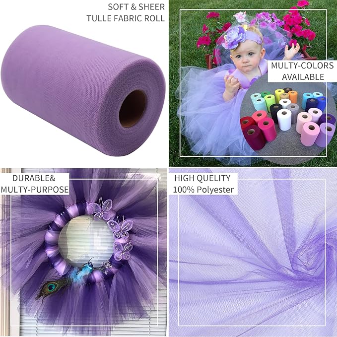 Lavender Tulle Fabric Rolls 6 Inch by 100 Yards Fabric Spool Tulle Ribbon - Image 8