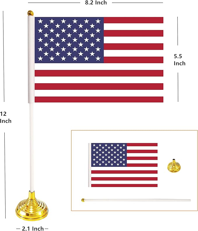 12 Pack USA US Desk Flags, Small Mini American Deluxe Table Flags Set - Image 2