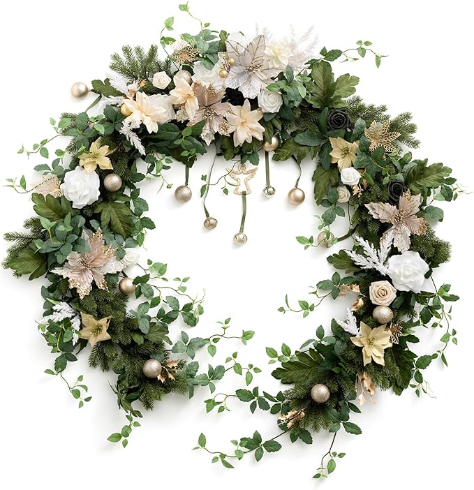 Ling's moment 9FT Christmas Flower Garland, Handcrafted Wedding Sweetheart by LingsMoment