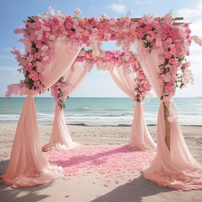 Wokceer Blush Wedding Arch Draping Fabric Backdrop 4 Panels 28.7" X 20FT Sheer - Image 7
