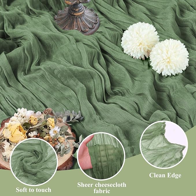Asee'm 6pcs Cheesecloth Table Runner 120 Inches Sage Green Boho Gauze Cheese - Image 3