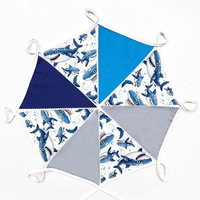 32Ft Shark Party Decorations Blue Cute Shark Triangle Flag Pennant Banner - Image 6
